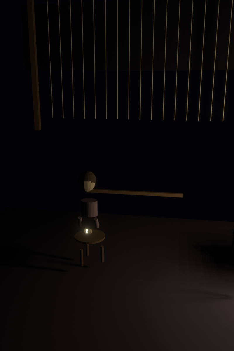 The workshop at night. Maya sits with her back straight and her head bowed, a single thread between her fingers, barely visible in the lamplight. The gesture is one of listening, not gripping.